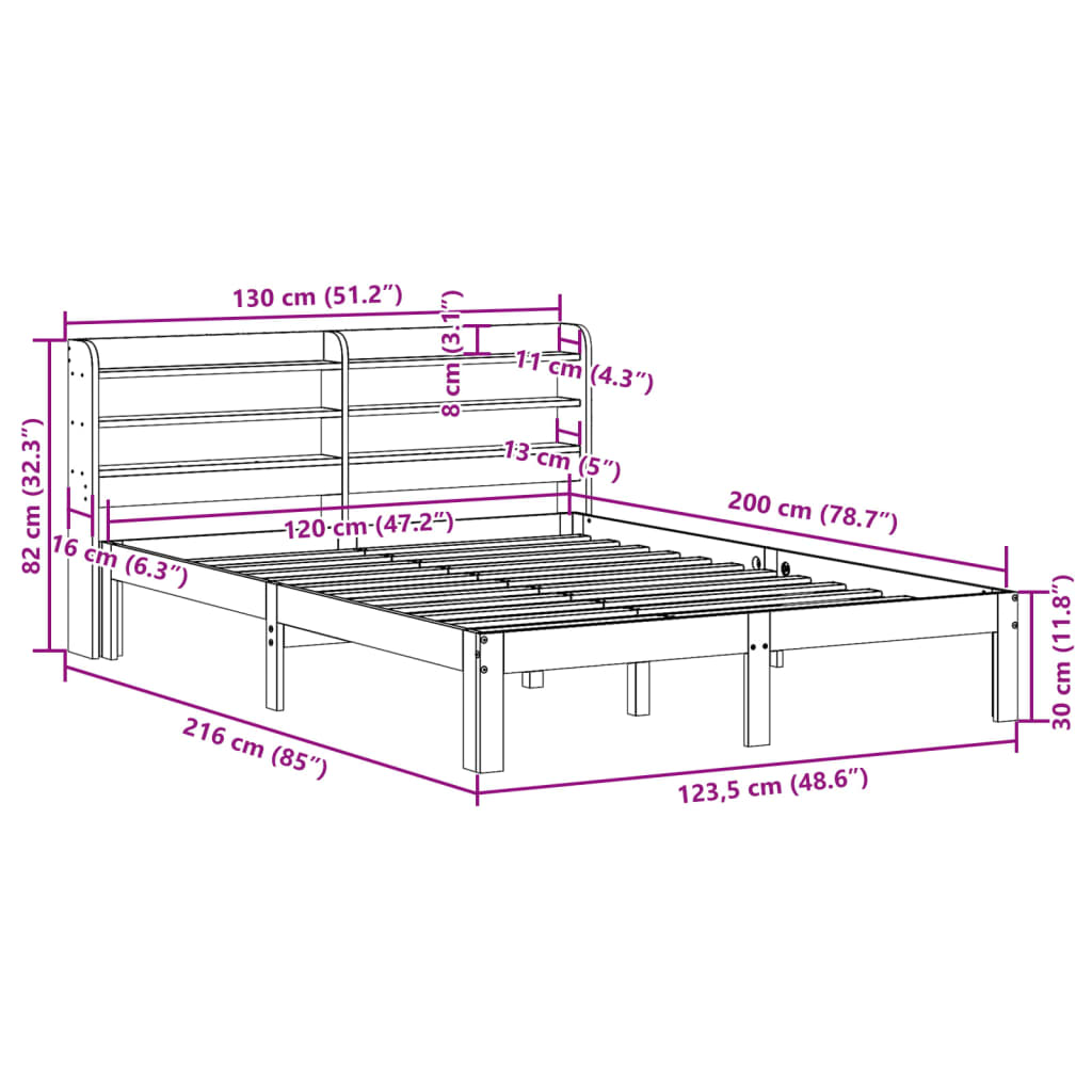 vidaXL Cama sin colchón madera maciza de pino marrón cera 120x200 cm