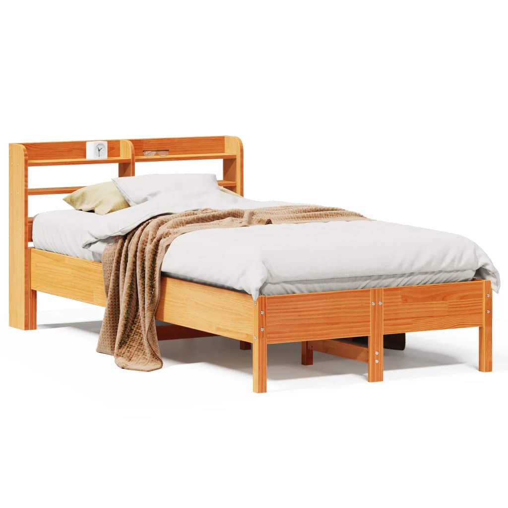 vidaXL Cama sin colchón madera maciza de pino marrón cera 120x200 cm