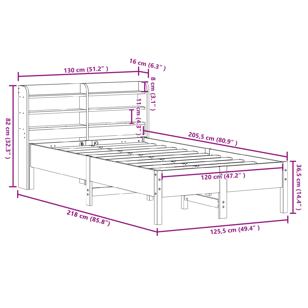 vidaXL Cama sin colchón madera maciza de pino marrón cera 120x200 cm