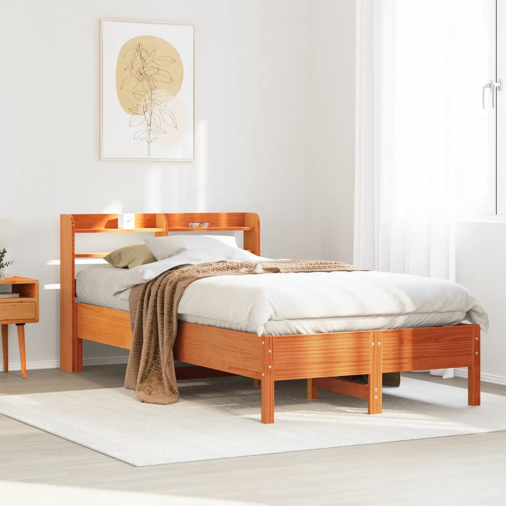 vidaXL Cama sin colchón madera maciza de pino marrón cera 120x200 cm