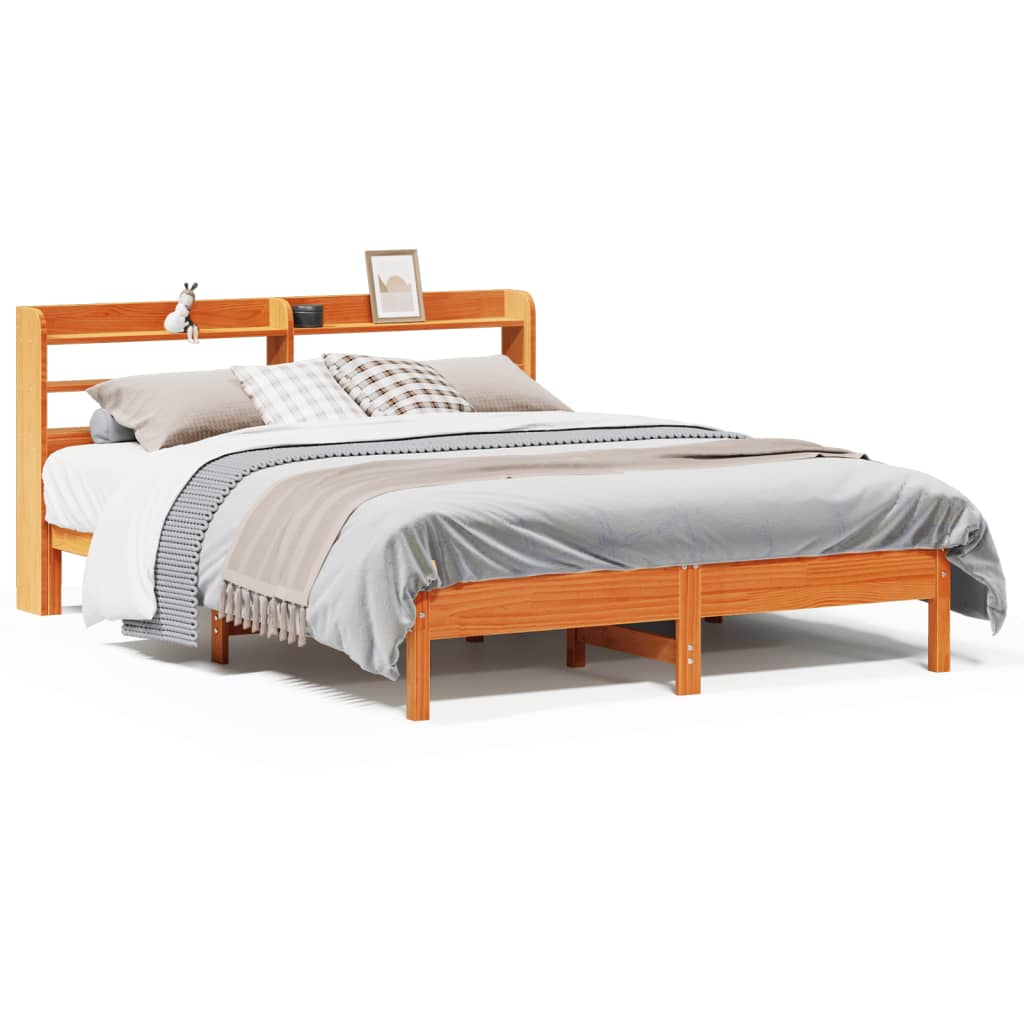 vidaXL Cama sin colchón madera maciza de pino marrón cera 140x190 cm