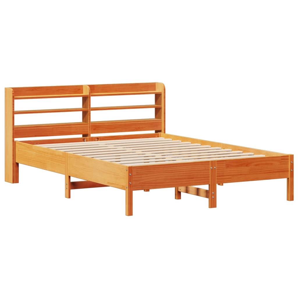 vidaXL Cama sin colchón madera maciza de pino marrón cera 140x190 cm