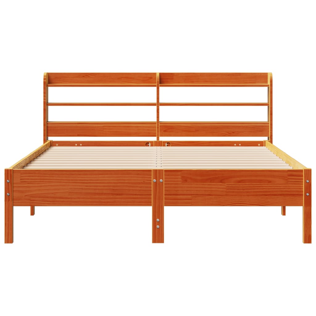 vidaXL Cama sin colchón madera maciza de pino marrón cera 140x190 cm