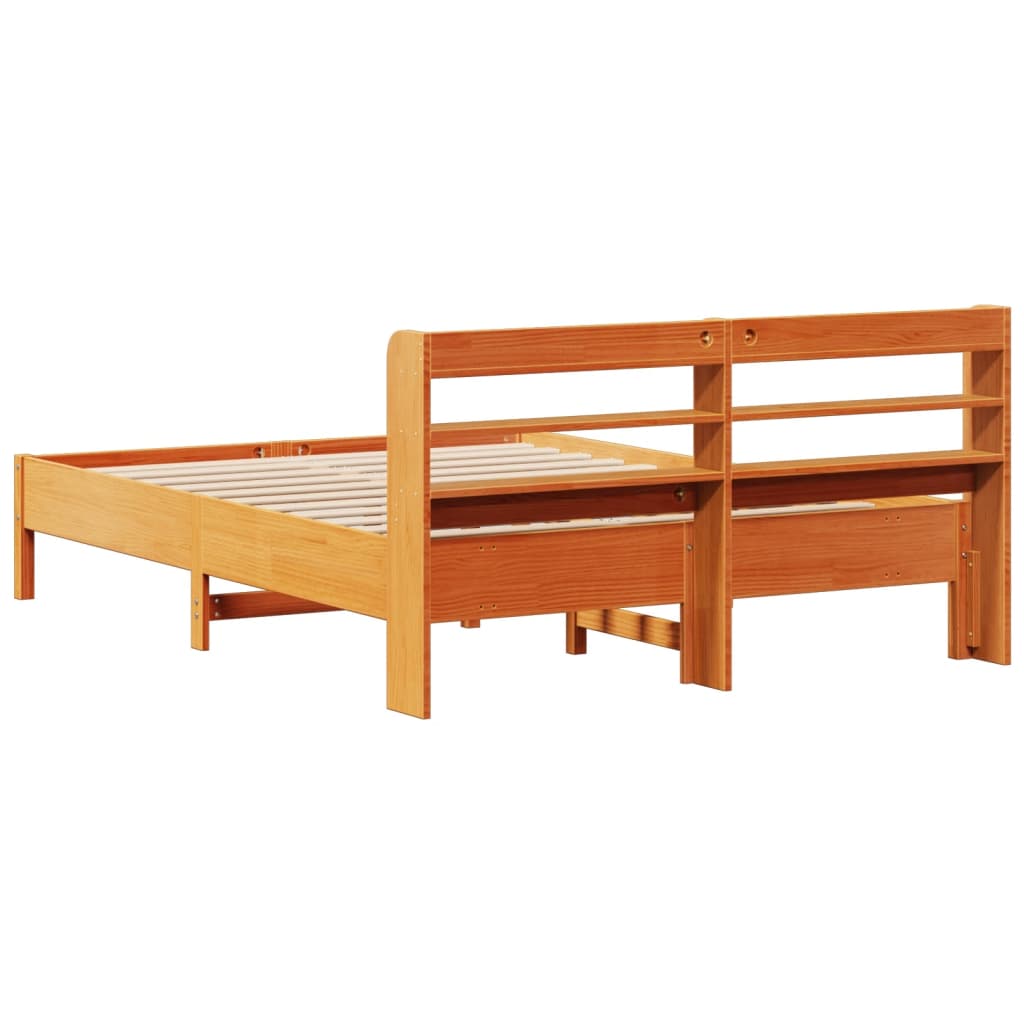 vidaXL Cama sin colchón madera maciza de pino marrón cera 140x190 cm