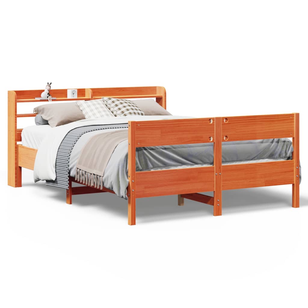 vidaXL Cama sin colchón madera maciza de pino marrón cera 120x200 cm