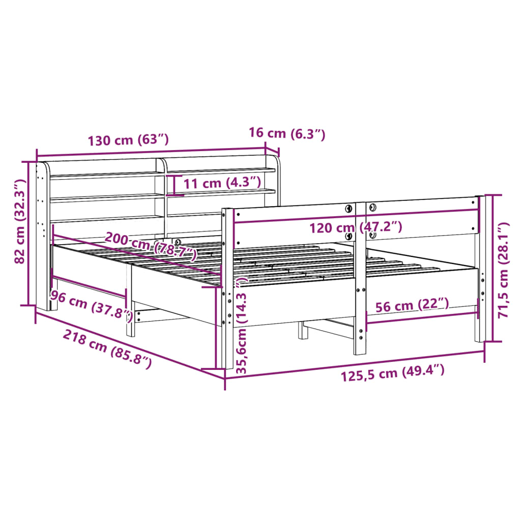 vidaXL Cama sin colchón madera maciza de pino marrón cera 120x200 cm