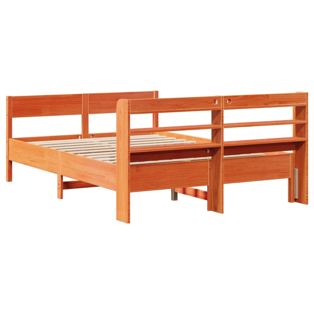 vidaXL Cama sin colchón madera maciza de pino marrón cera 120x200 cm