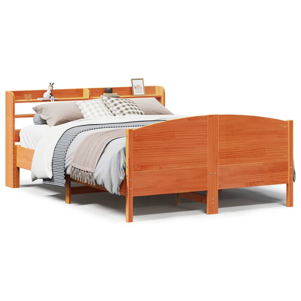 vidaXL Cama sin colchón madera maciza de pino marrón cera 140x200 cm