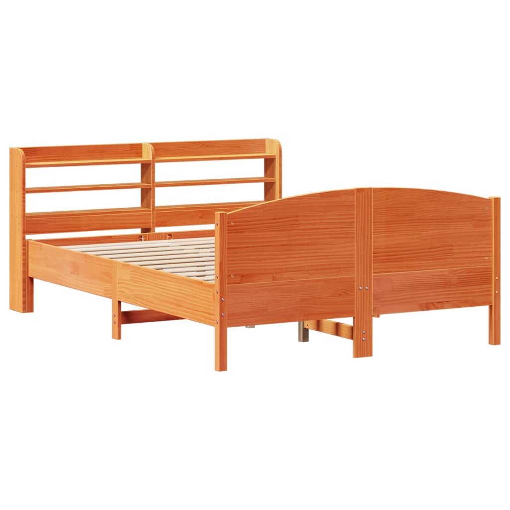 vidaXL Cama sin colchón madera maciza de pino marrón cera 140x200 cm