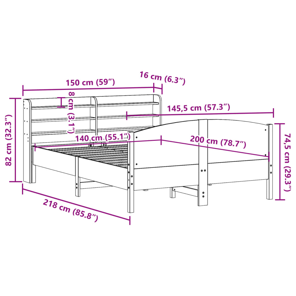 vidaXL Cama sin colchón madera maciza de pino marrón cera 140x200 cm