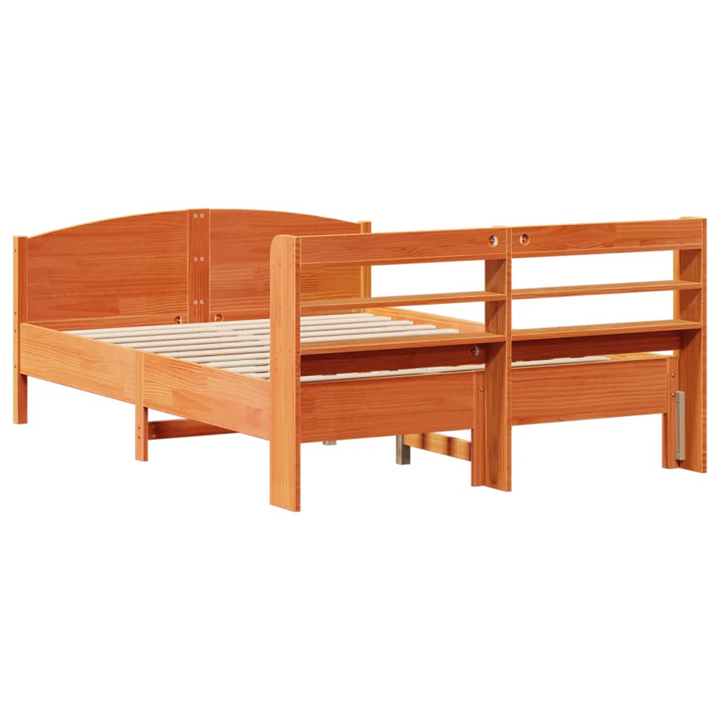 vidaXL Cama sin colchón madera maciza de pino marrón cera 140x200 cm