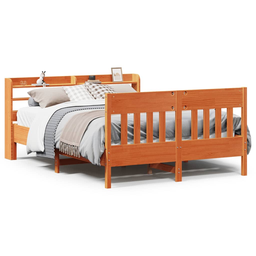 vidaXL Cama sin colchón madera maciza de pino marrón cera 120x200 cm