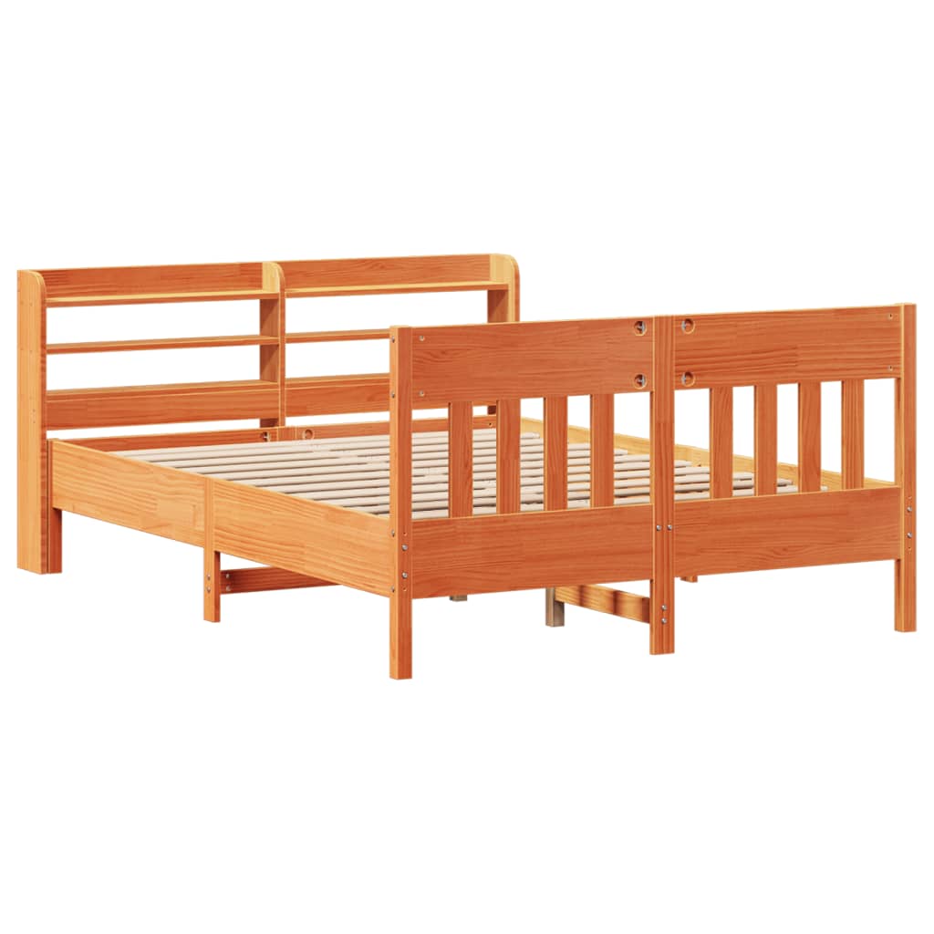 vidaXL Cama sin colchón madera maciza de pino marrón cera 120x200 cm