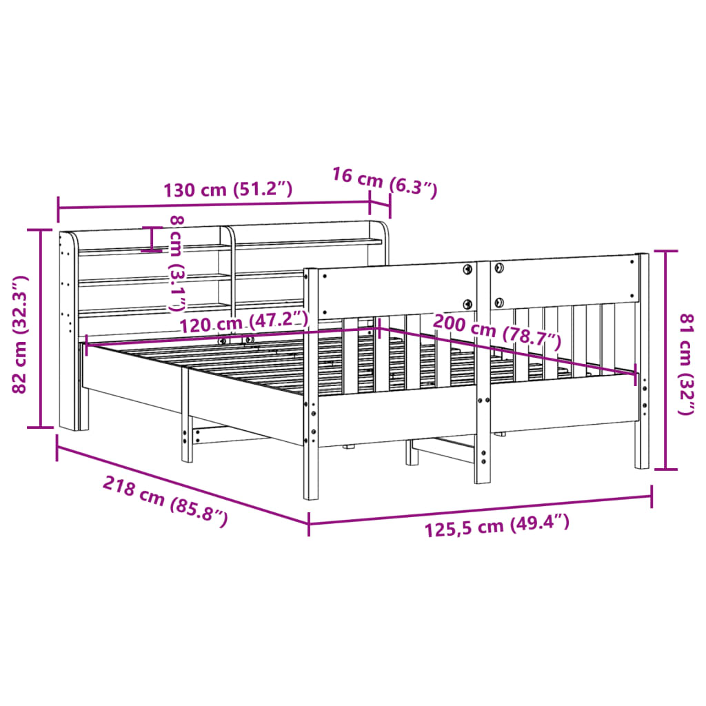 vidaXL Cama sin colchón madera maciza de pino marrón cera 120x200 cm