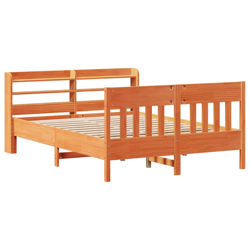 vidaXL Cama sin colchón madera maciza de pino marrón cera 140x190 cm