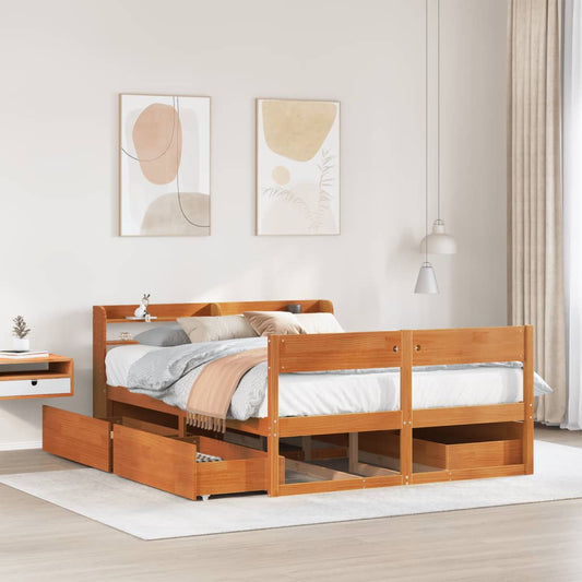 vidaXL Cama sin colchón madera maciza de pino marrón cera 120x200 cm