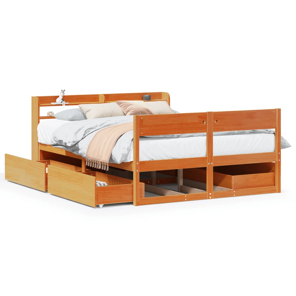 vidaXL Cama sin colchón madera maciza de pino marrón cera 140x190 cm