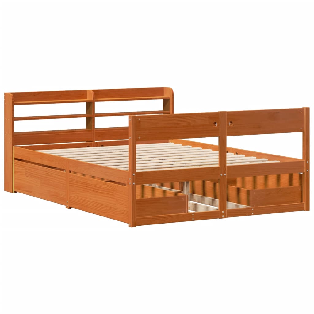 vidaXL Cama sin colchón madera maciza de pino marrón cera 140x190 cm