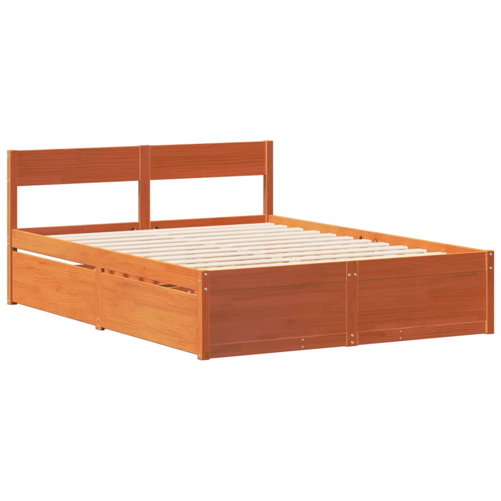 vidaXL Cama sin colchón madera maciza de pino marrón cera 140x190 cm