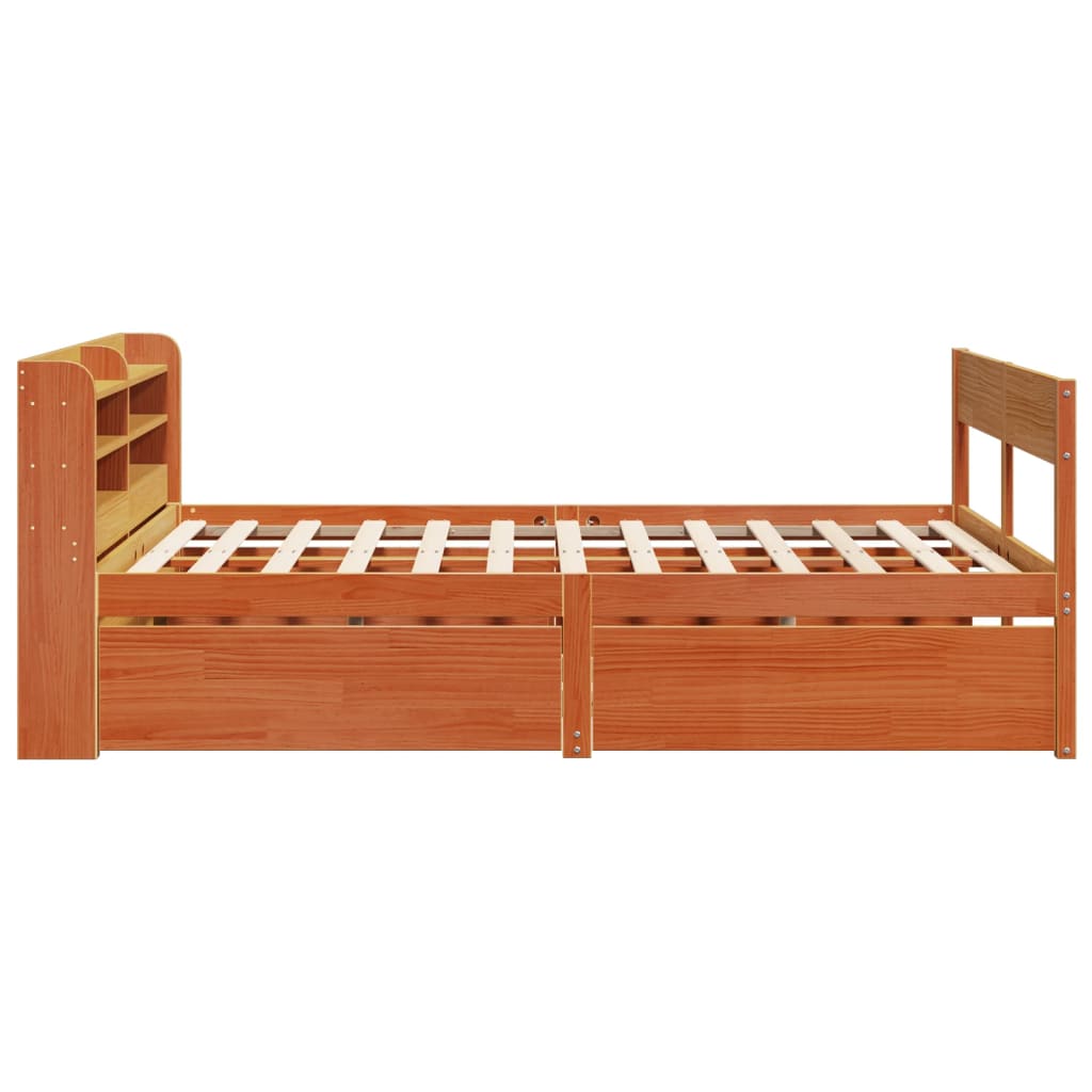 vidaXL Cama sin colchón madera maciza de pino marrón cera 140x190 cm