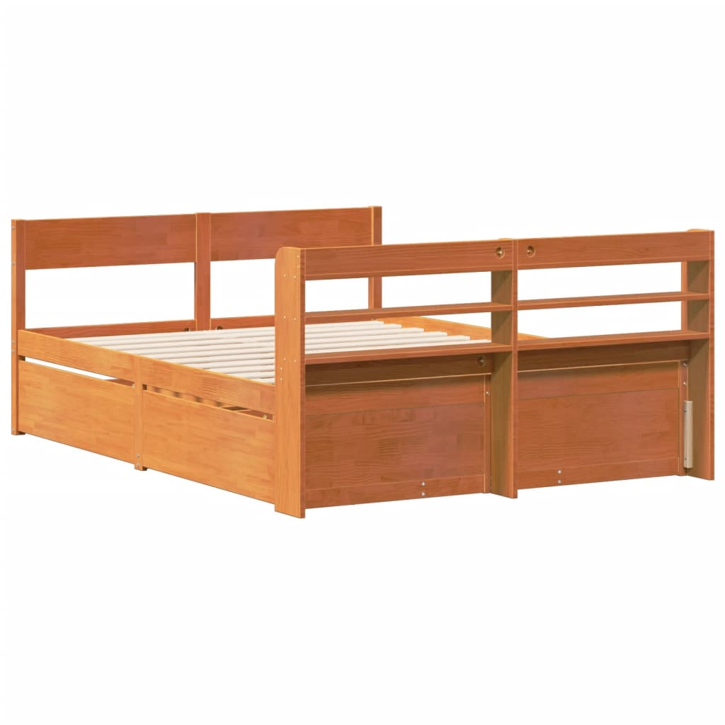 vidaXL Cama sin colchón madera maciza de pino marrón cera 140x190 cm