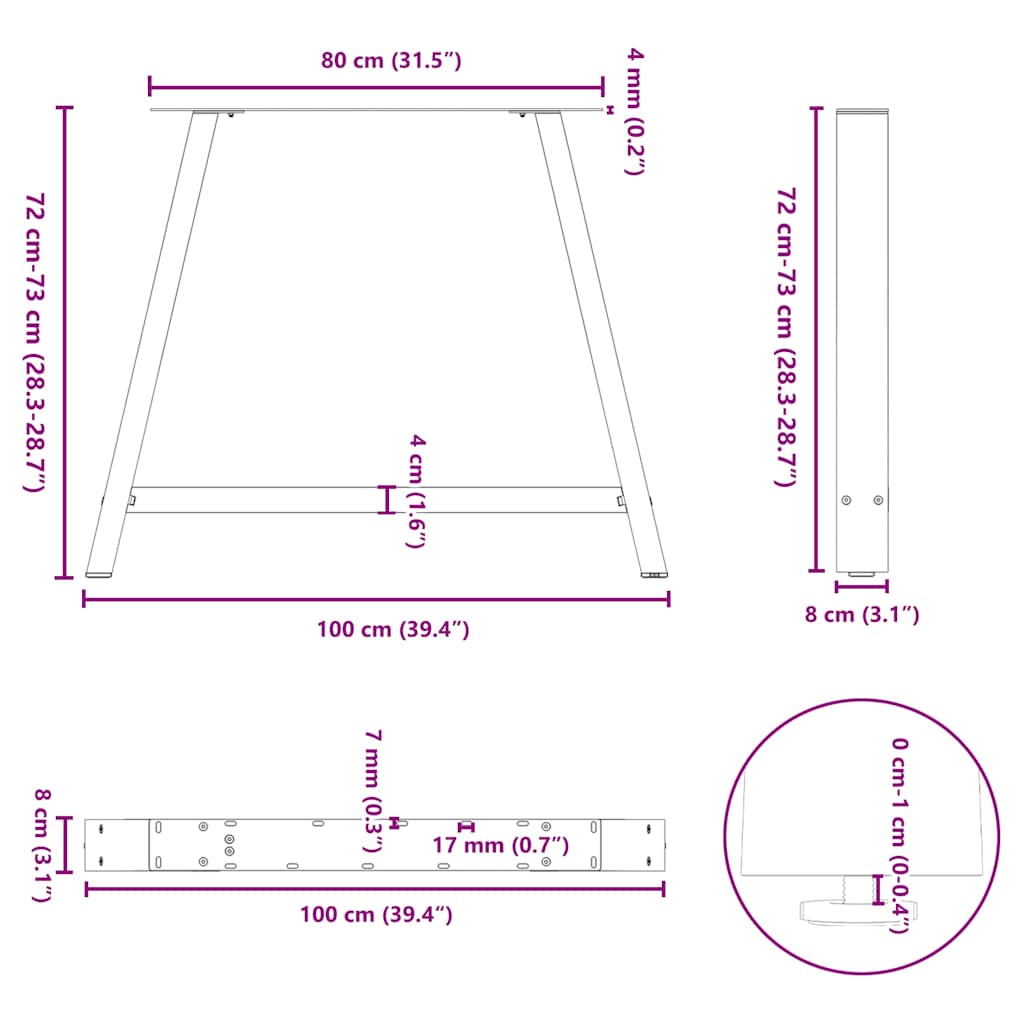 vidaXL Patas de mesa centro forma A 2uds acero antracita 100x(72-73)cm