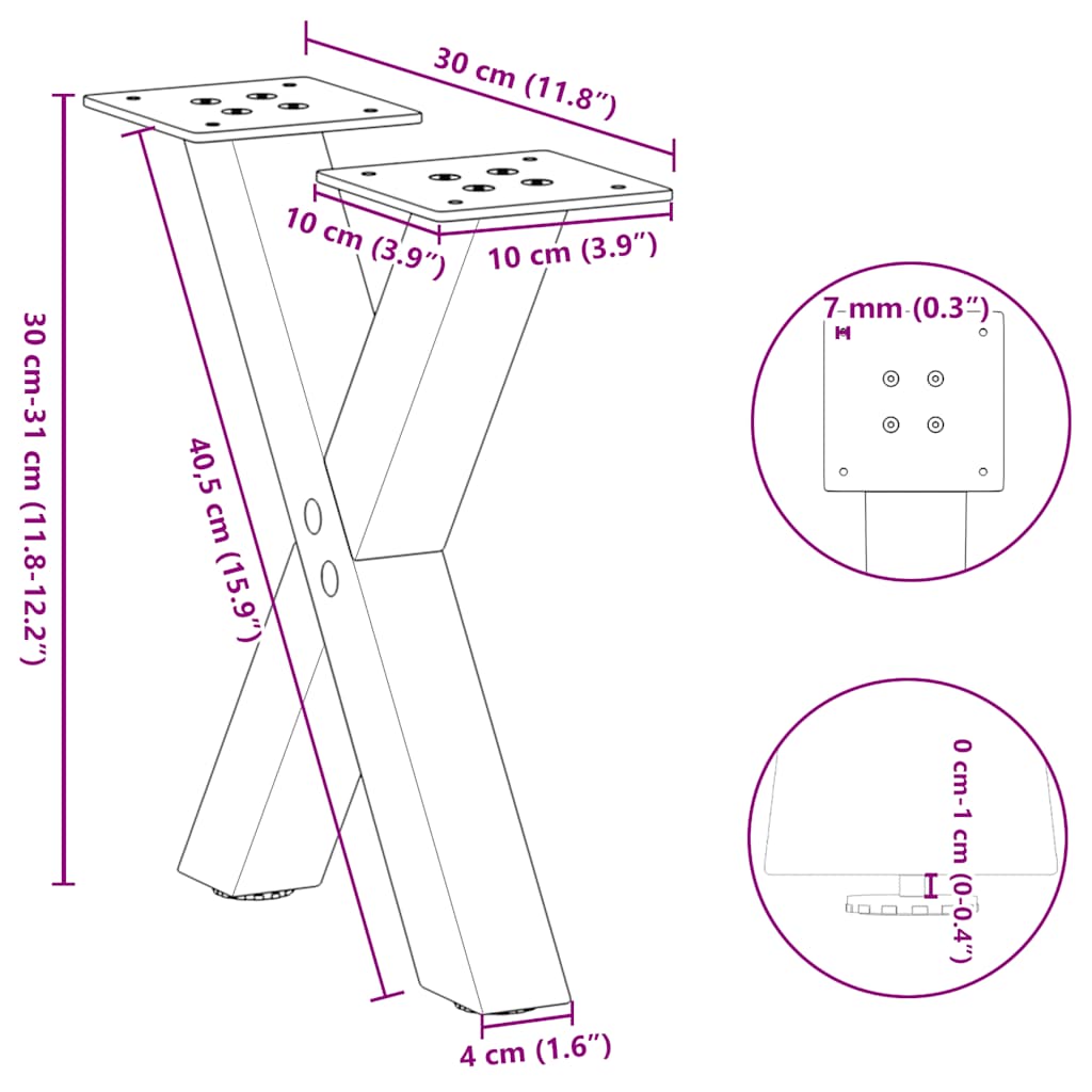 vidaXL Patas de mesa centro forma X 2uds acero antracita 30x(30-31) cm