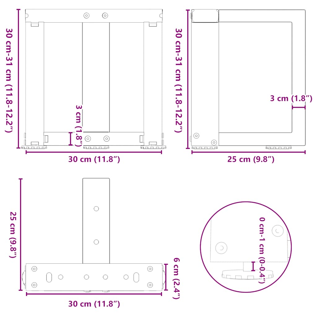 vidaXL Patas de mesa de centro en forma de T 2 uds acero blanco