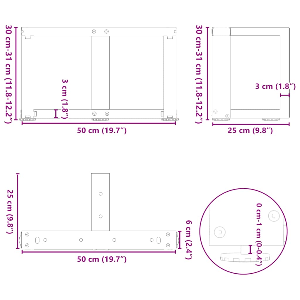 vidaXL Patas de mesa de centro en forma de T 2 uds acero negro