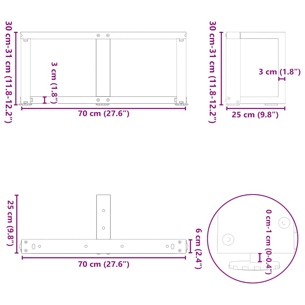 vidaXL Patas de mesa de centro en forma de T 2 uds acero blanco