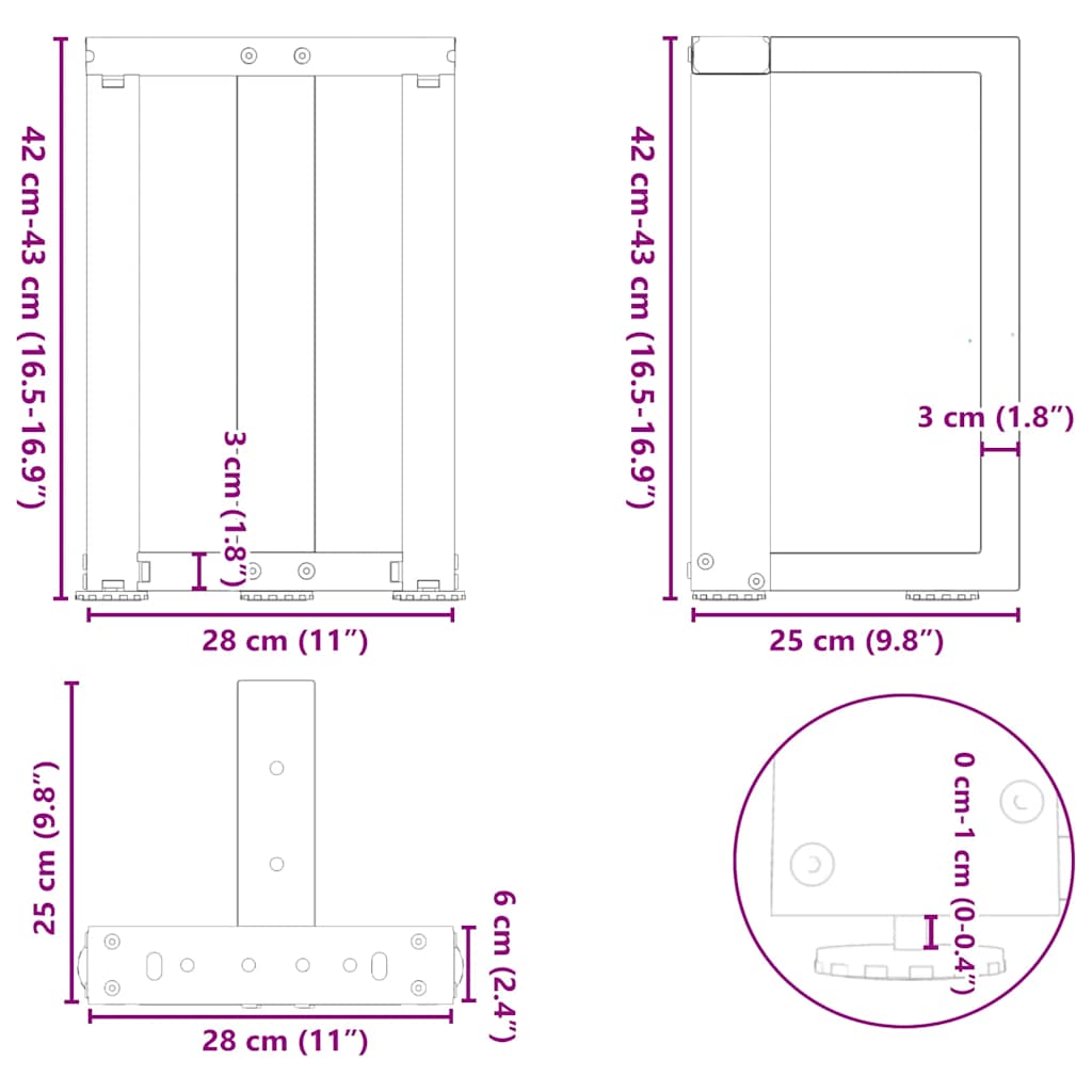 vidaXL Patas de mesa de centro en forma de T 2 uds acero negro