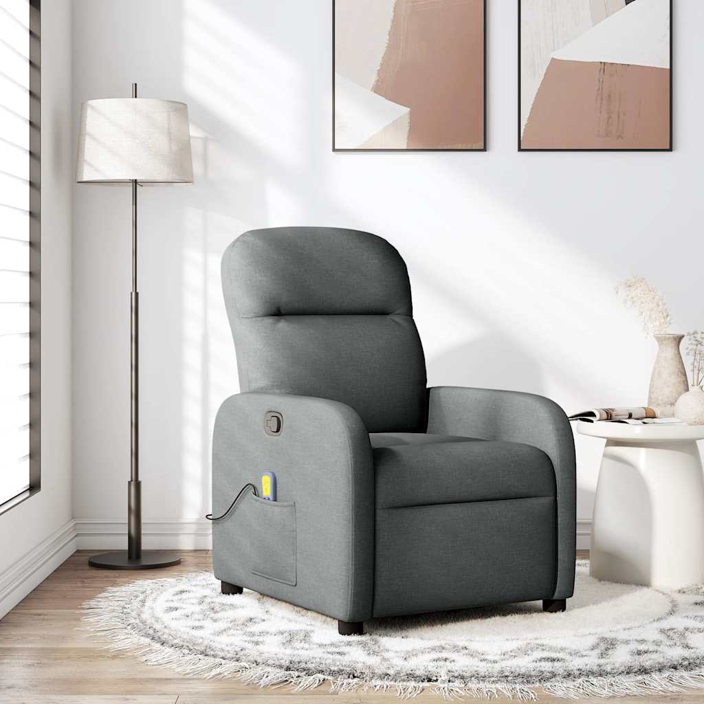 vidaXL Sillón de masaje reclinable de tela gris oscuro