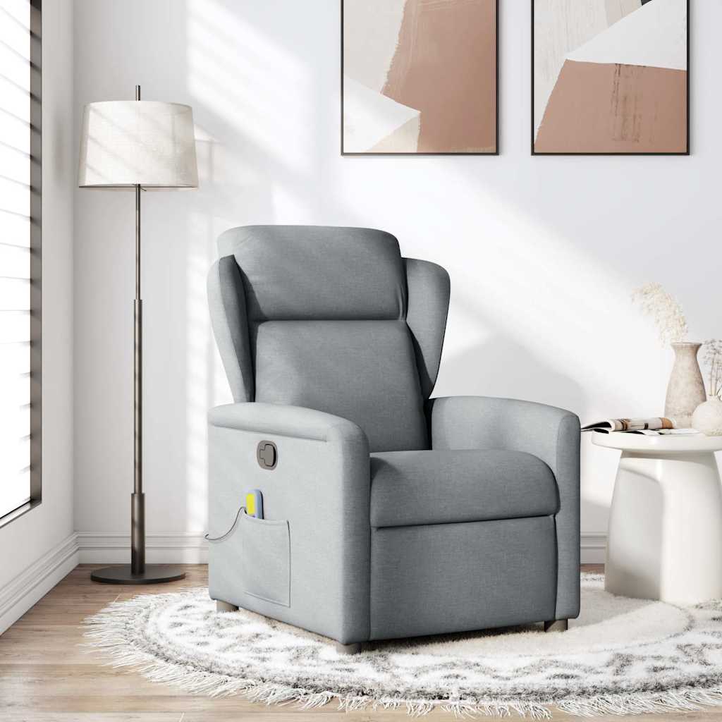 vidaXL Sillón reclinable de masaje de tela gris claro