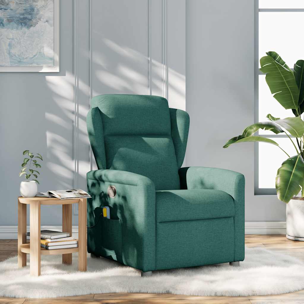 vidaXL Sillón de masaje reclinable de tela verde oscuro