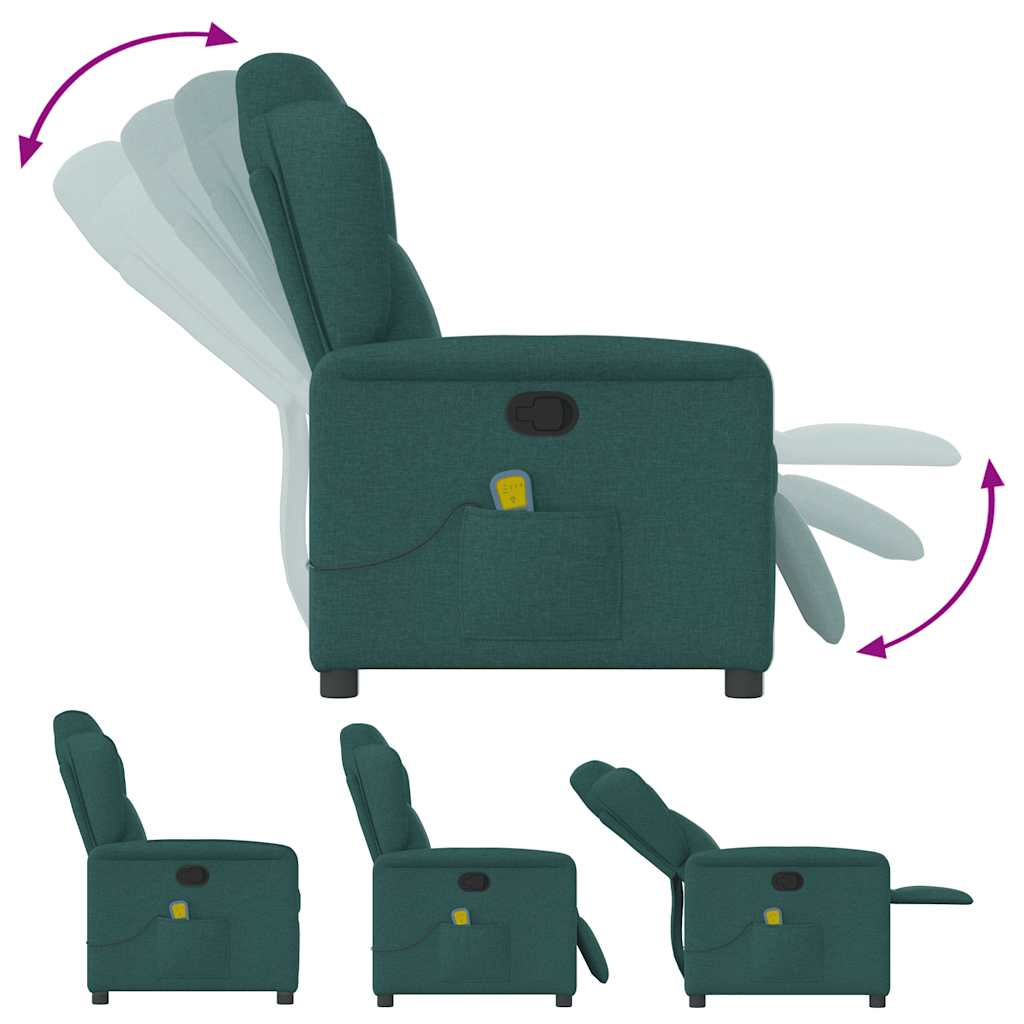 vidaXL Sillón de masaje reclinable de tela verde oscuro