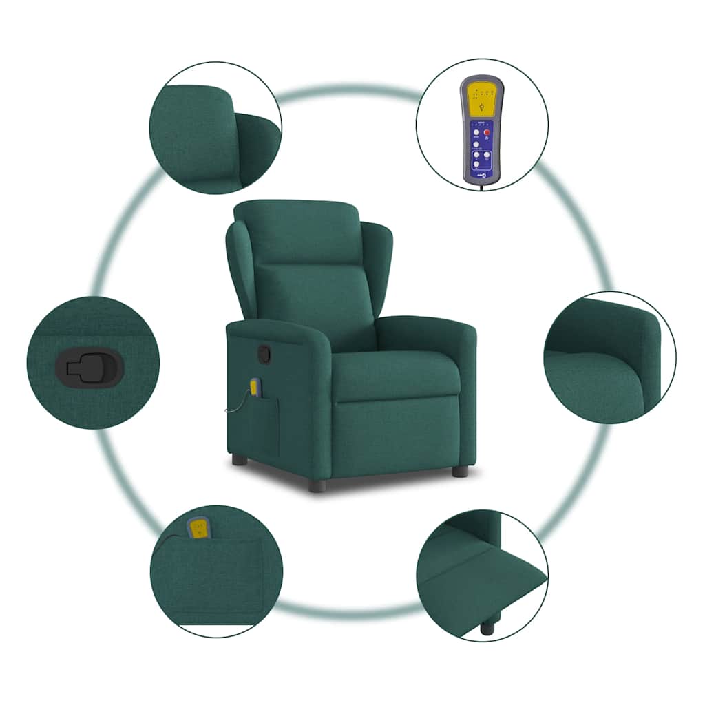 vidaXL Sillón de masaje reclinable de tela verde oscuro