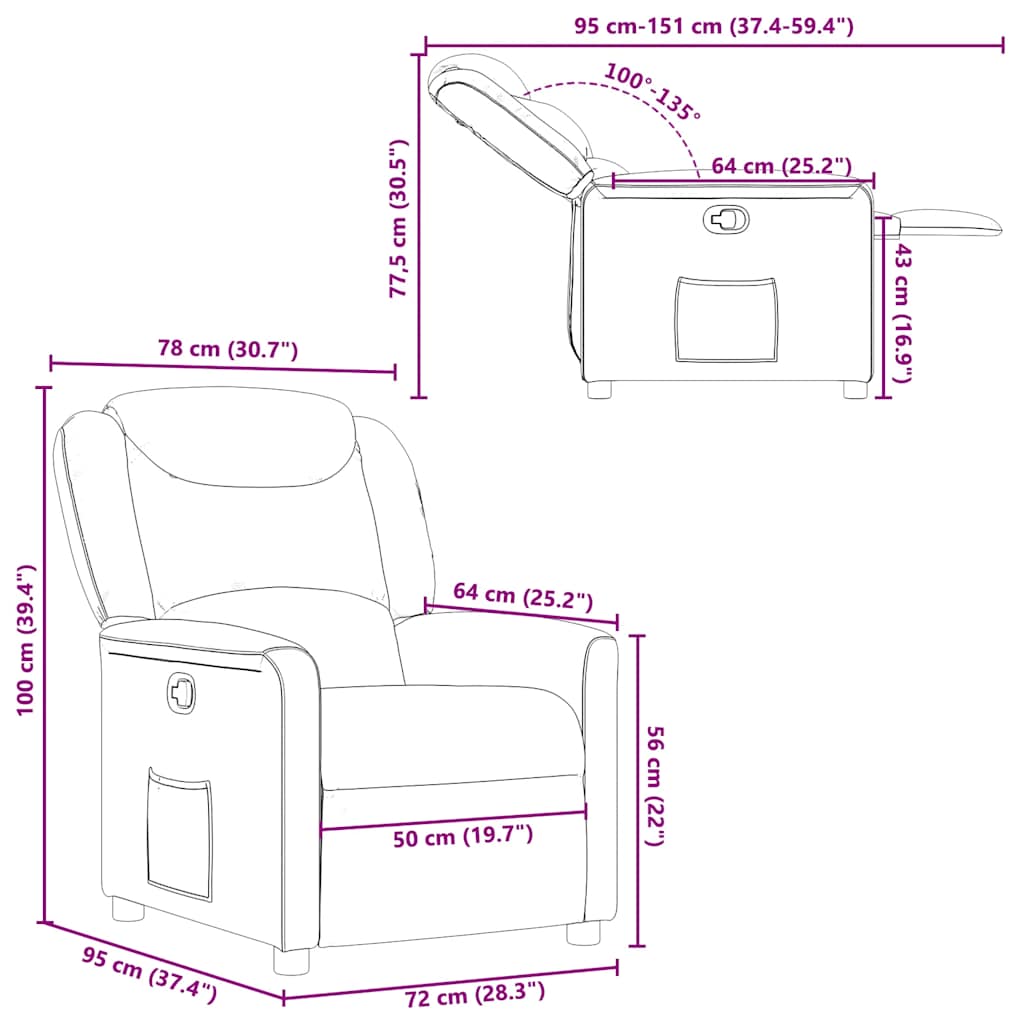 vidaXL Sillón reclinable de tela gris oscuro