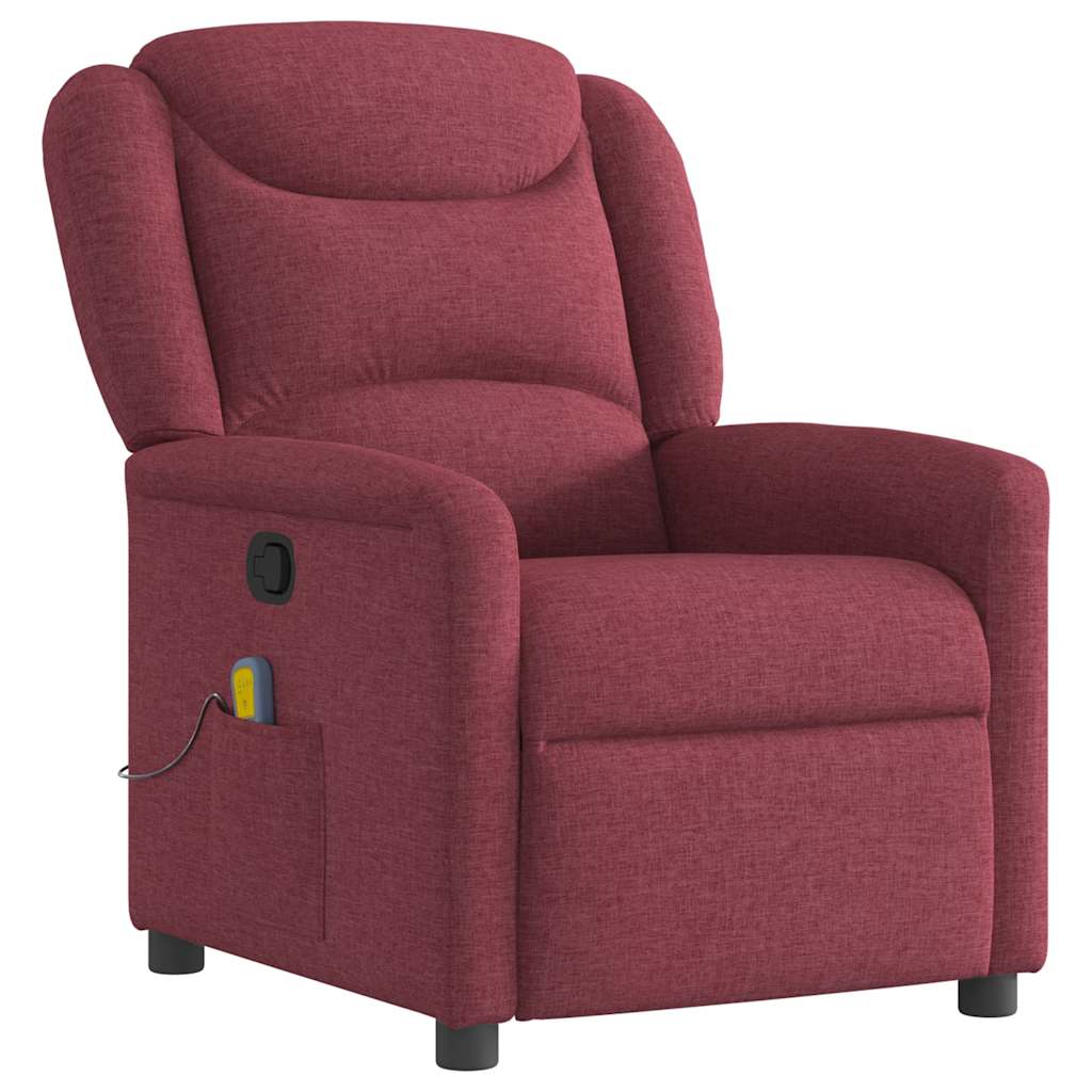 vidaXL Sillón de masaje reclinable de tela color vino tinto