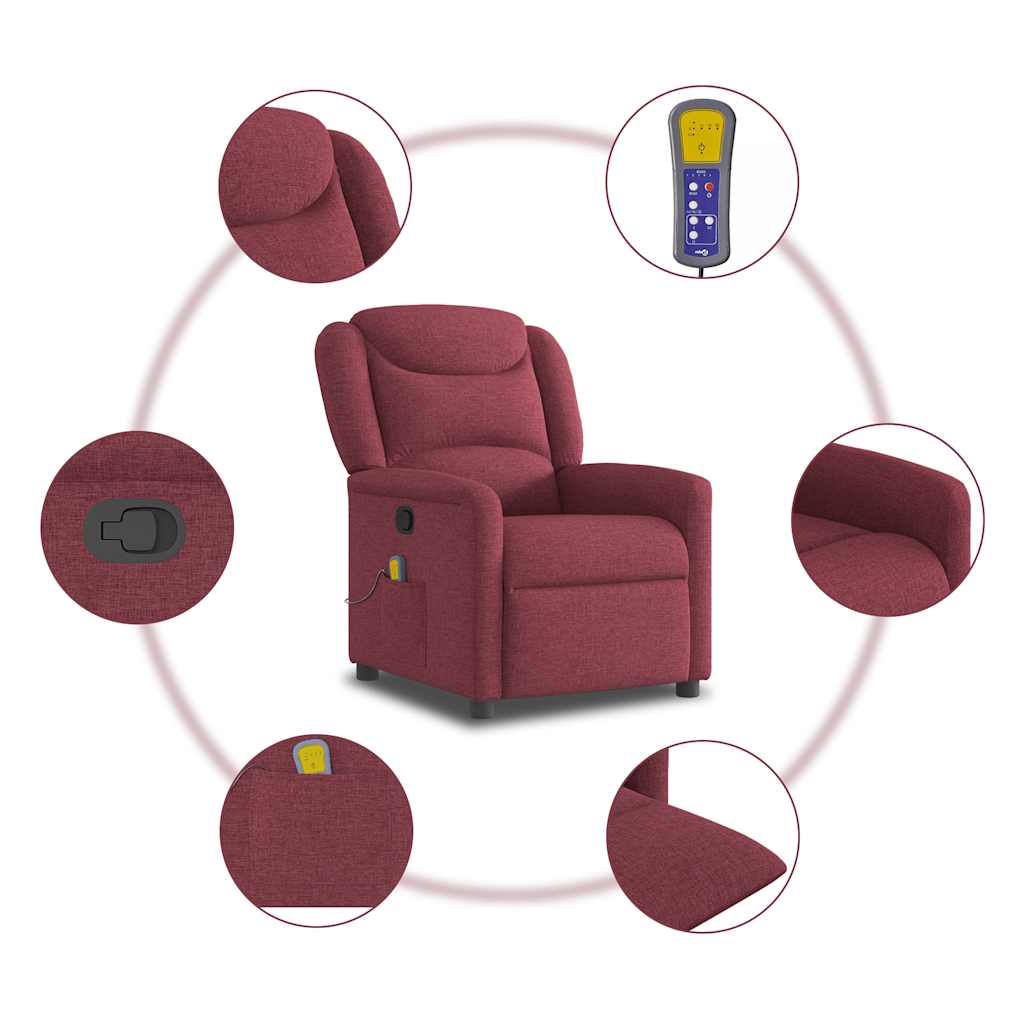 vidaXL Sillón de masaje reclinable de tela color vino tinto