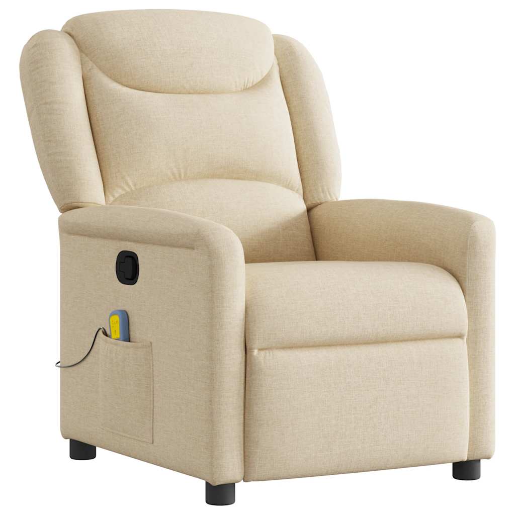 vidaXL Sillón de masaje reclinable de tela crema