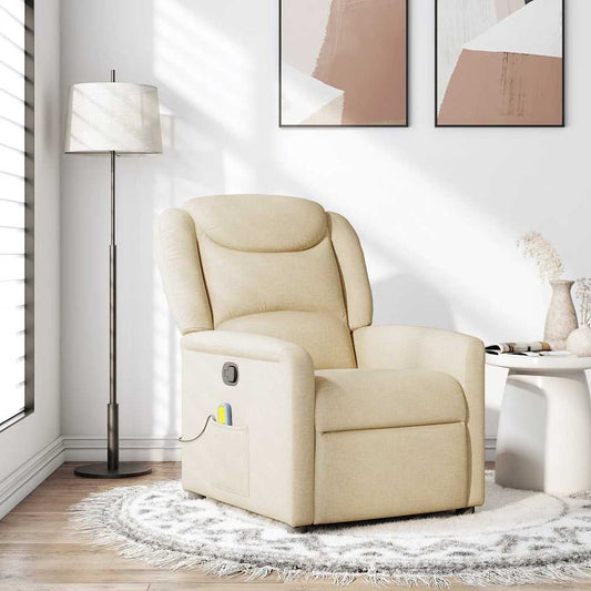 vidaXL Sillón de masaje reclinable de tela crema