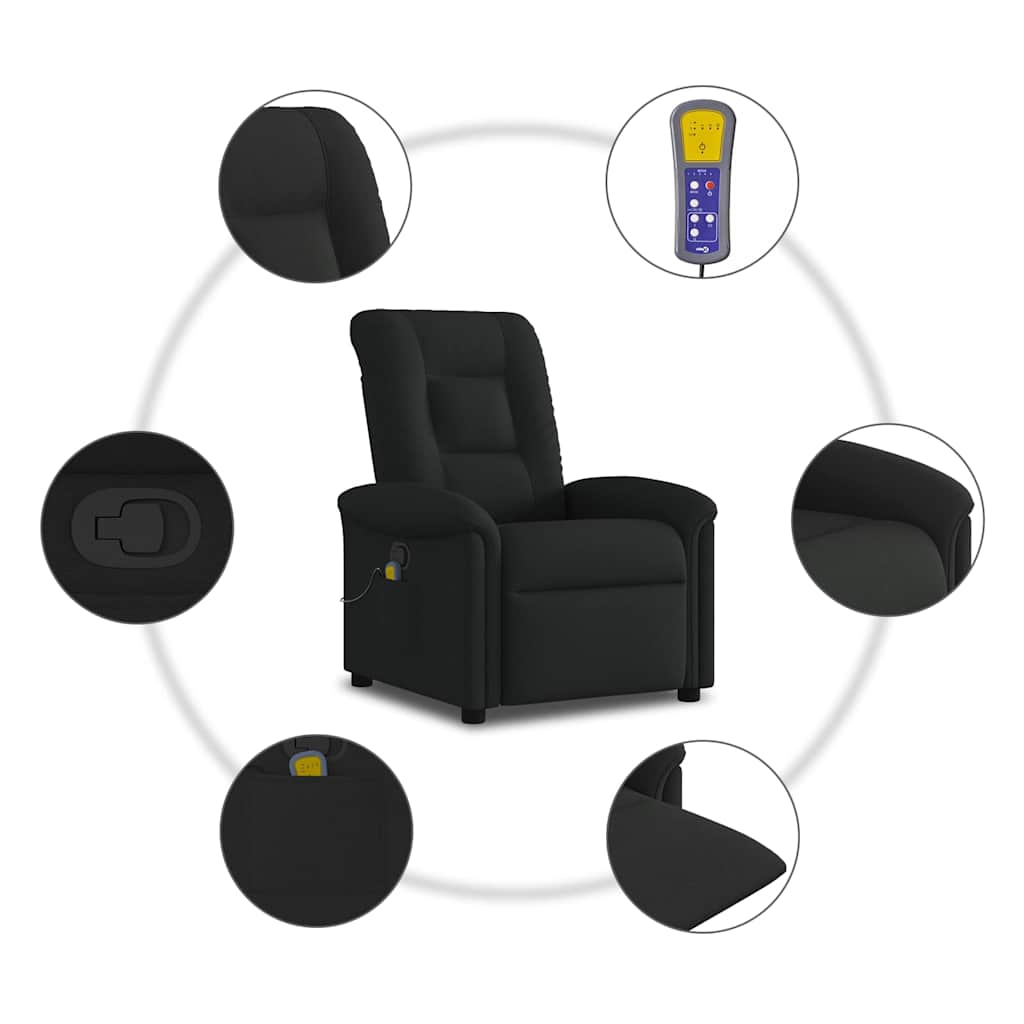 vidaXL Sillón reclinable de masaje de tela negro