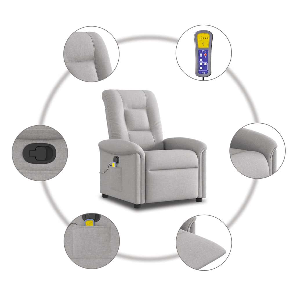 vidaXL Sillón de masaje reclinable de tela gris nube