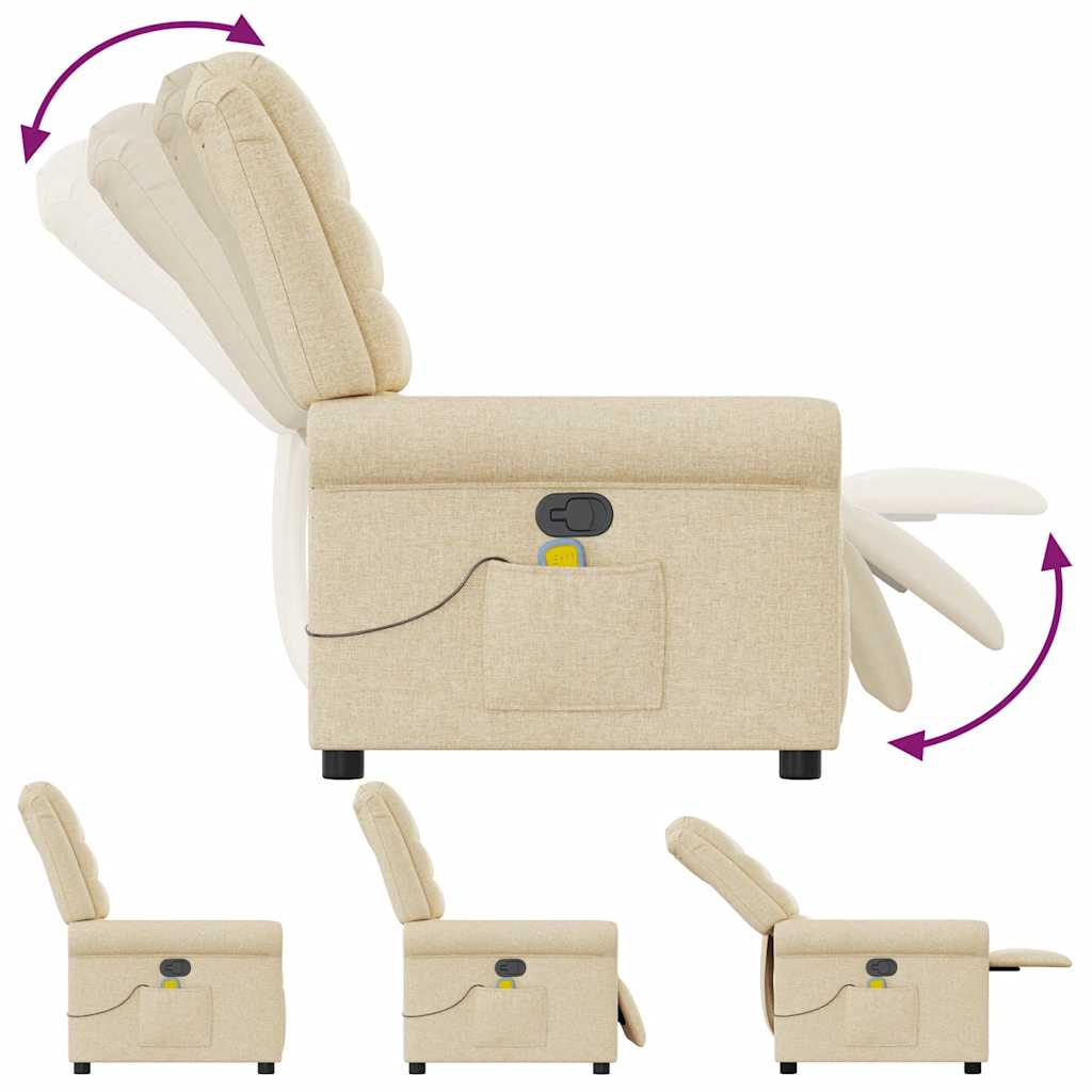 vidaXL Sillón de masaje reclinable de tela crema