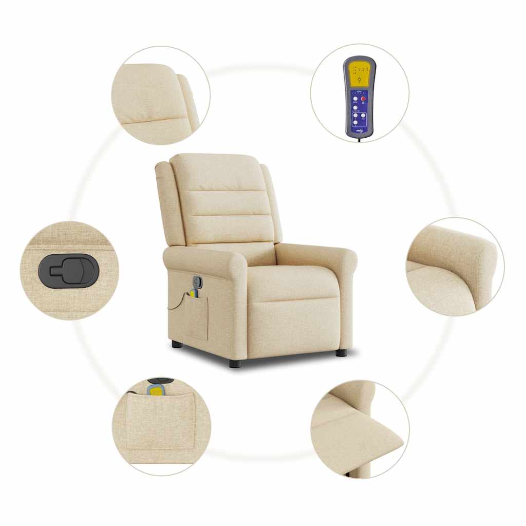 vidaXL Sillón de masaje reclinable de tela crema