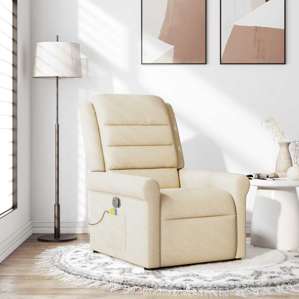 vidaXL Sillón de masaje reclinable de tela crema