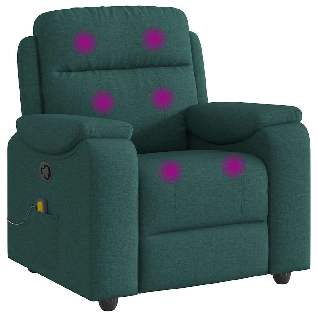 vidaXL Sillón de masaje reclinable de tela verde oscuro