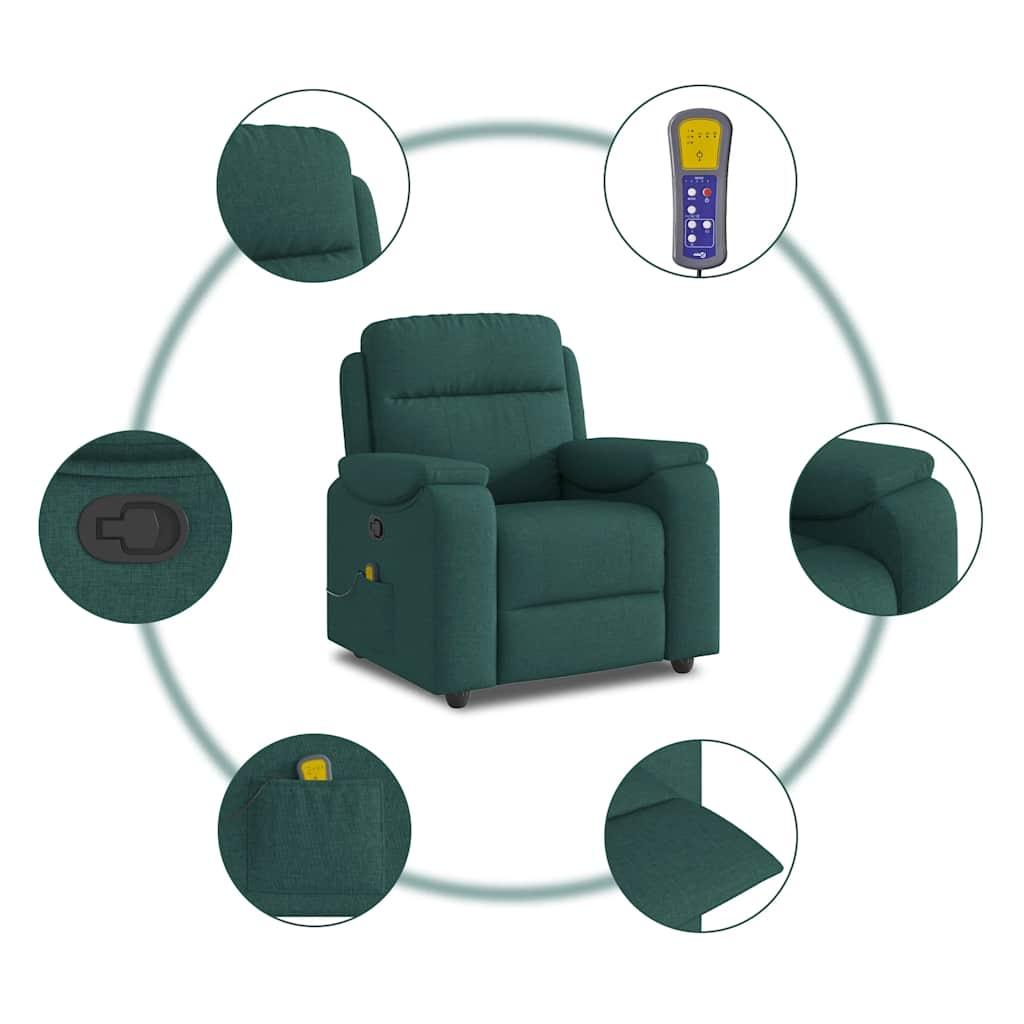 vidaXL Sillón de masaje reclinable de tela verde oscuro