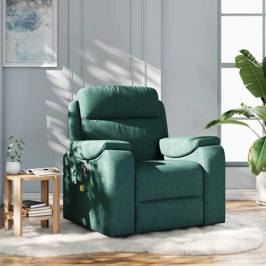 vidaXL Sillón de masaje reclinable de tela verde oscuro