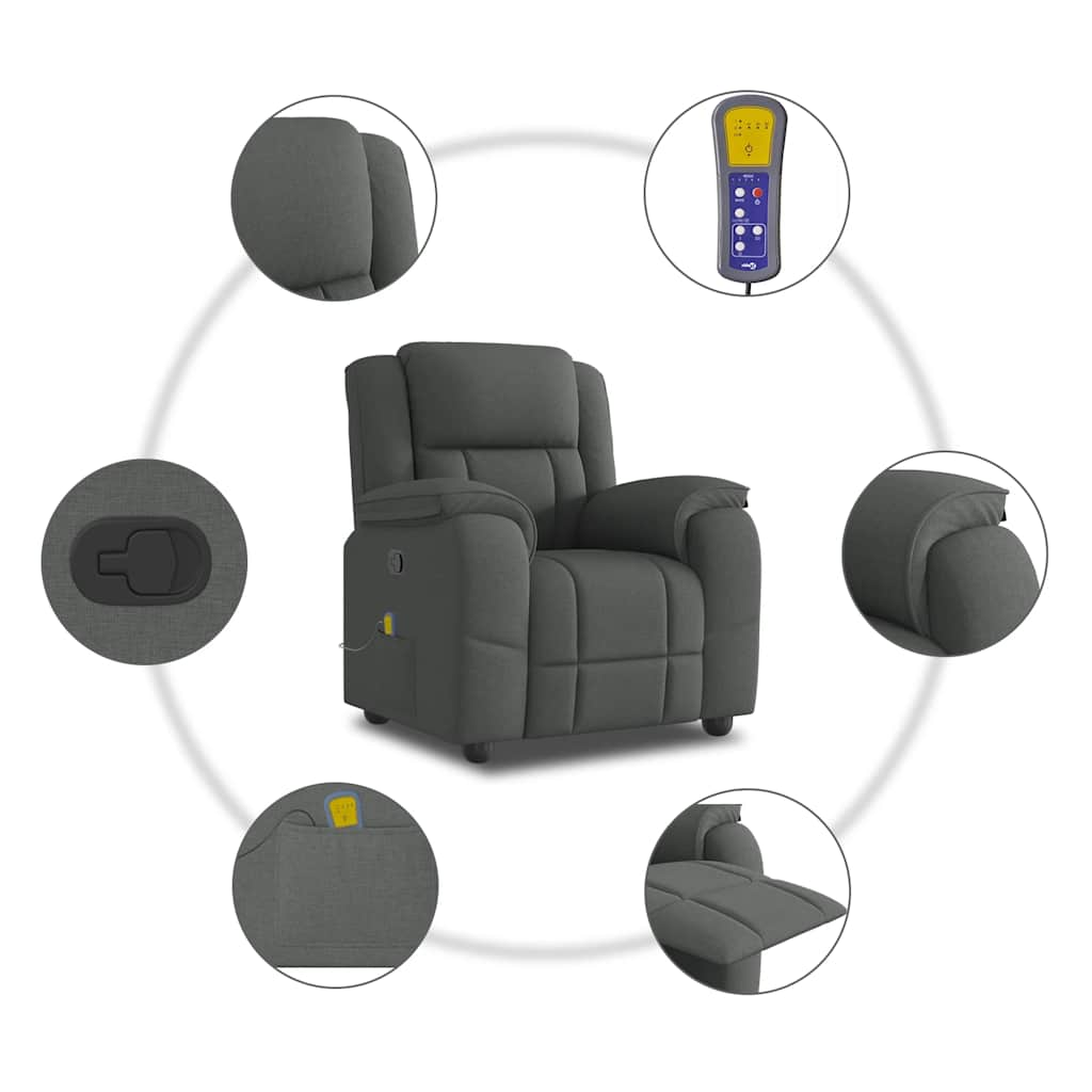 vidaXL Sillón de masaje reclinable de tela gris oscuro